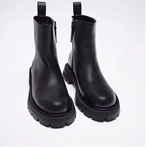 Zara Sleek Black Leather Moto Boots